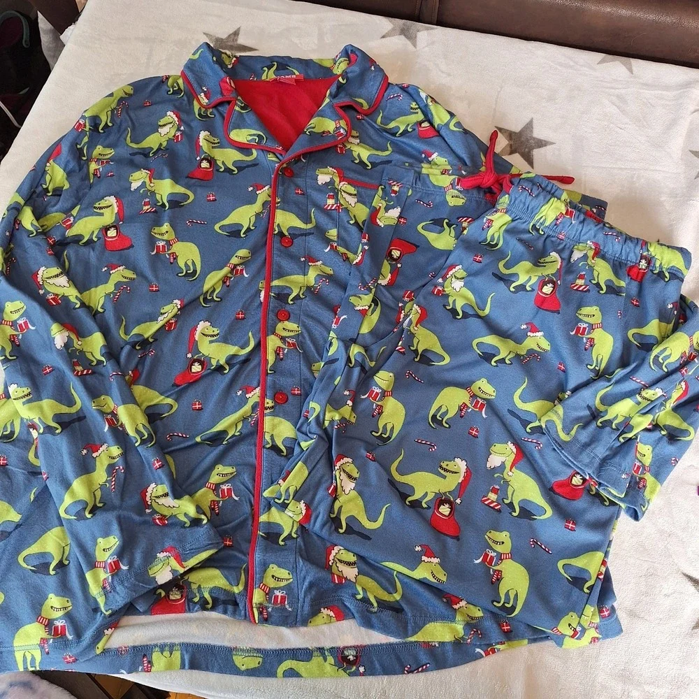 Jolly Jams TREX Dinosaur Christmas Pajama Set Mens‎ XXL Shirt Pants Holiday